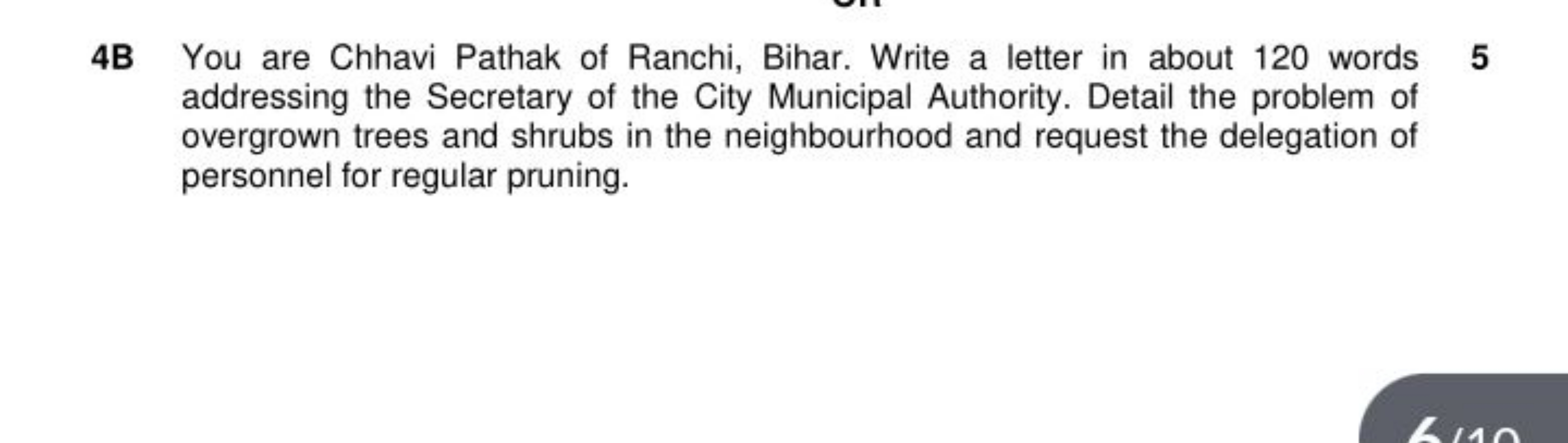 4B You are Chhavi Pathak of Ranchi, Bihar. Write a letter in about 120