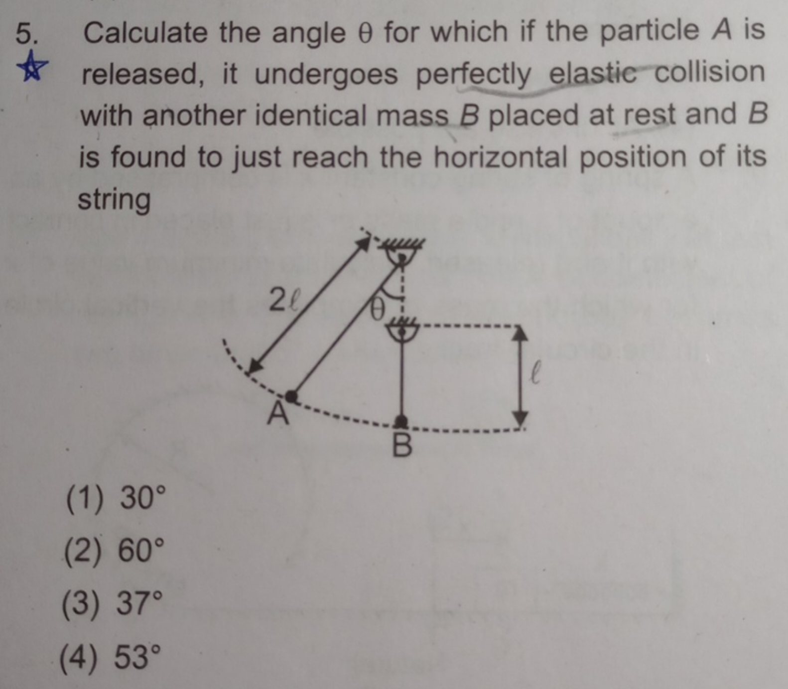 5. Calculate the angle θ for which if the particle A is released, it u