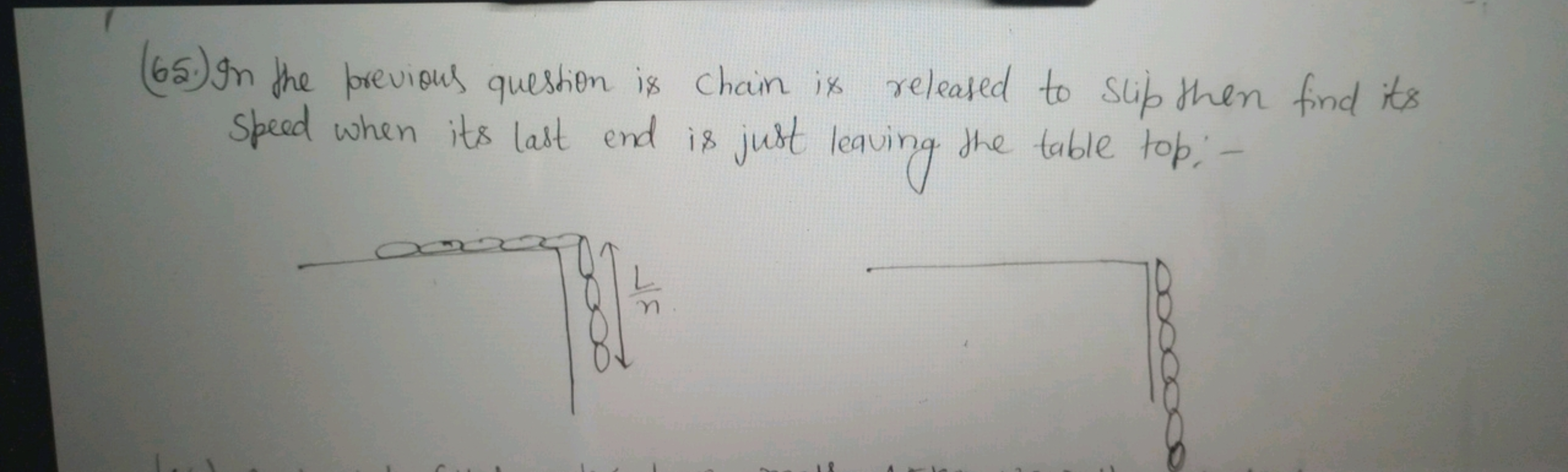 (65.) In the previous question is chain is released to slip then find 