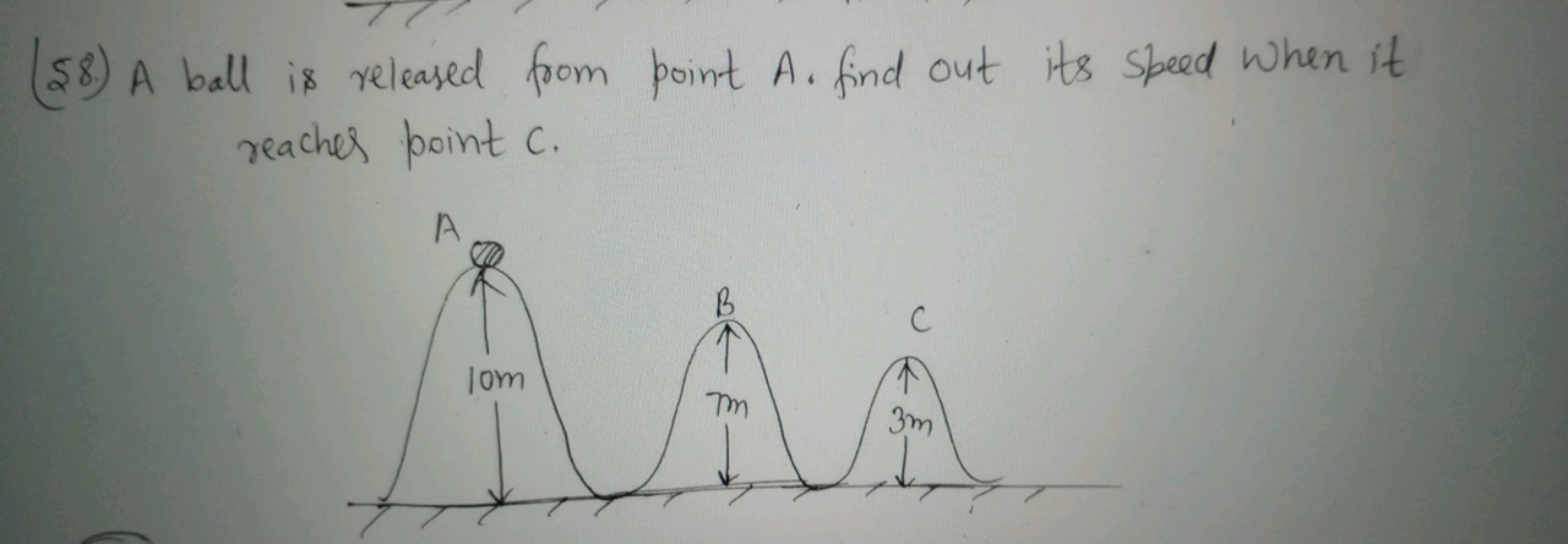 (58.) A ball is released from point A. find out its speed when it reac