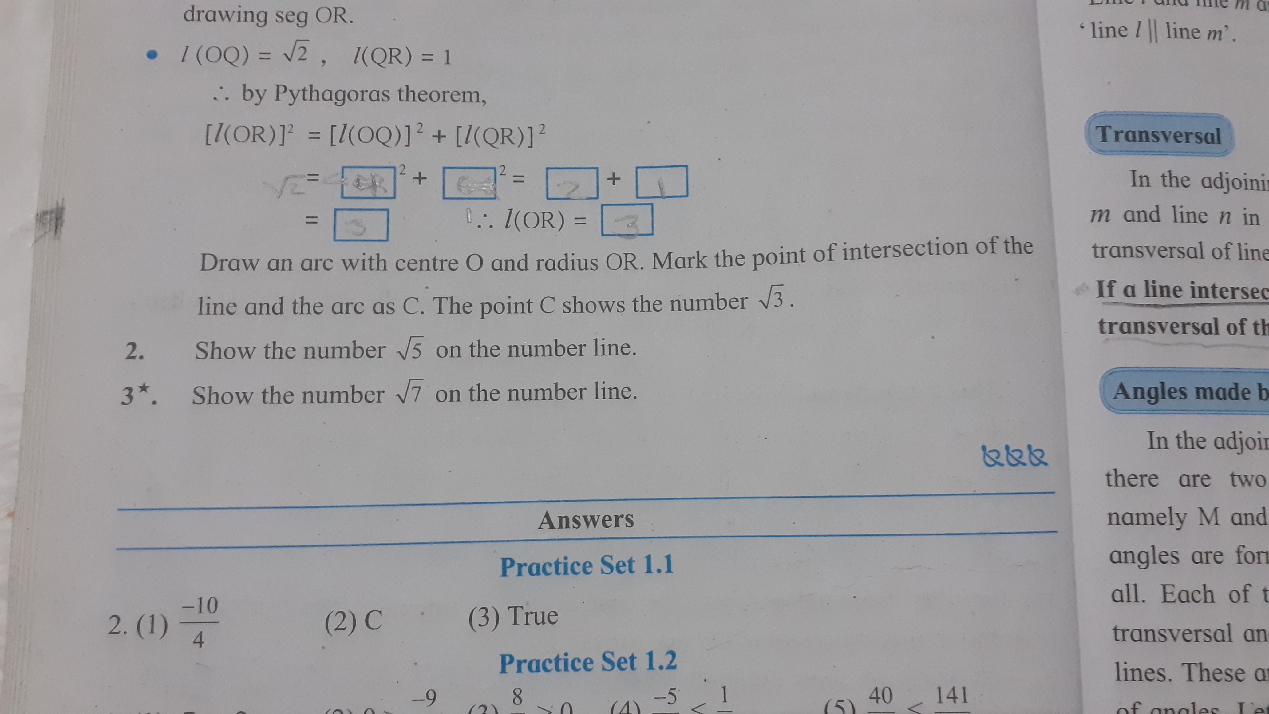 drawing seg OR.
l(OQ)=2​,l(QR)=1 ∴ by Pythagoras theorem,
\[
\begin{al