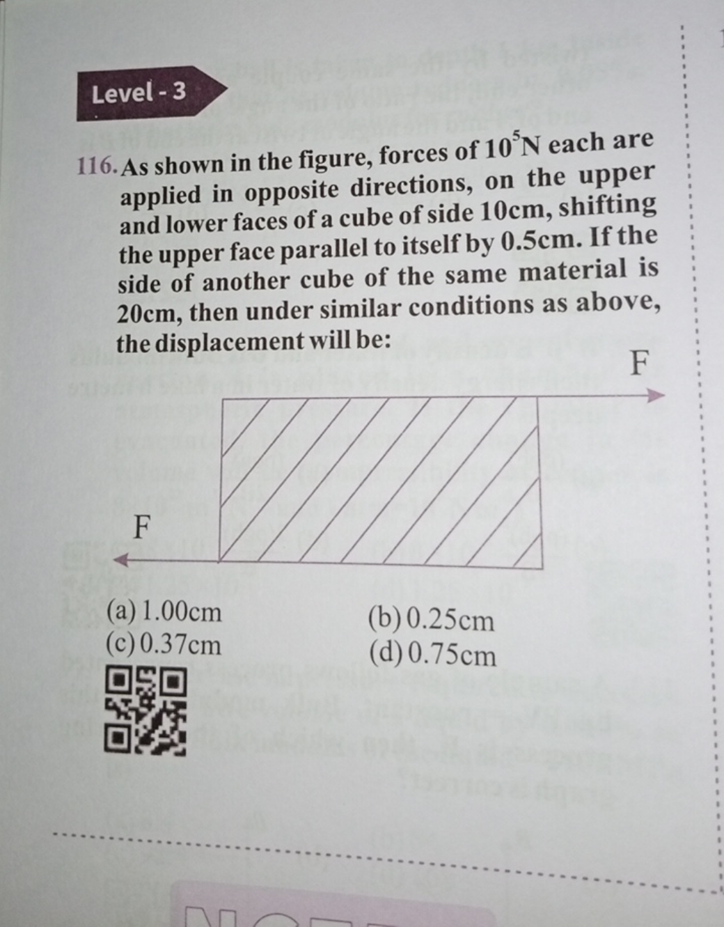 Level - 3
116. As shown in the figure, forces of 105 N each are applie