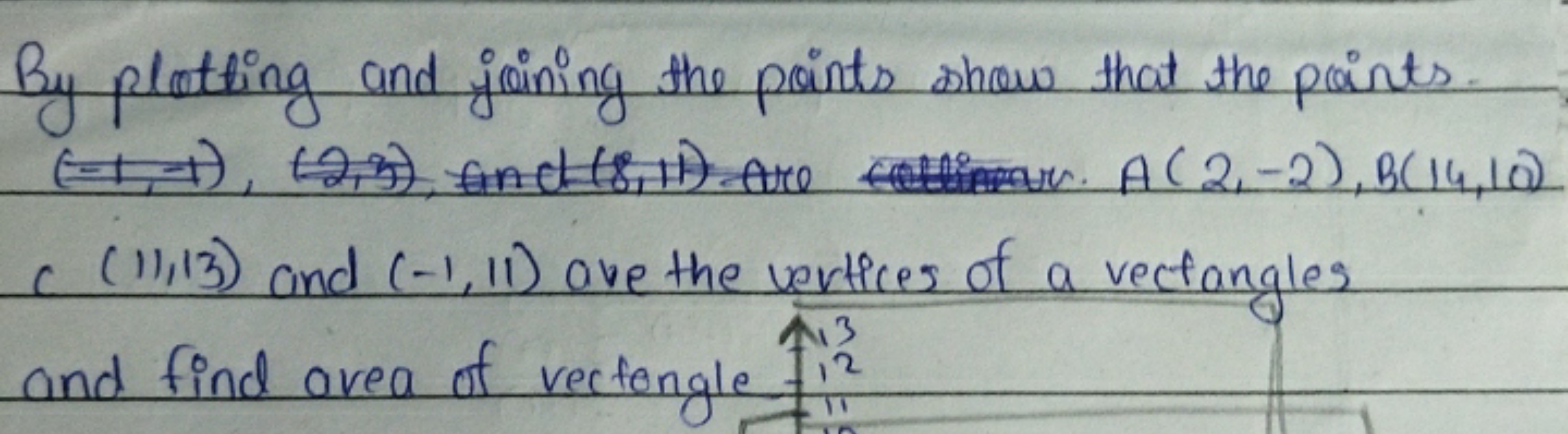 By plotting and joining the points show that the paints. (=1,−1),(2,3)