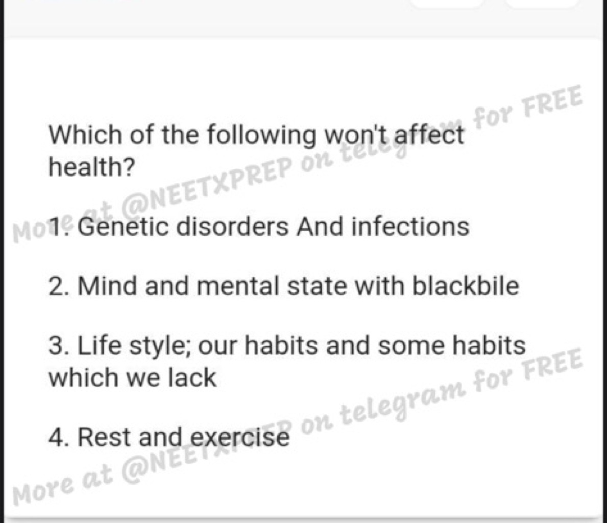 Which of the following won't affect health?

M01. Genetic disorders An