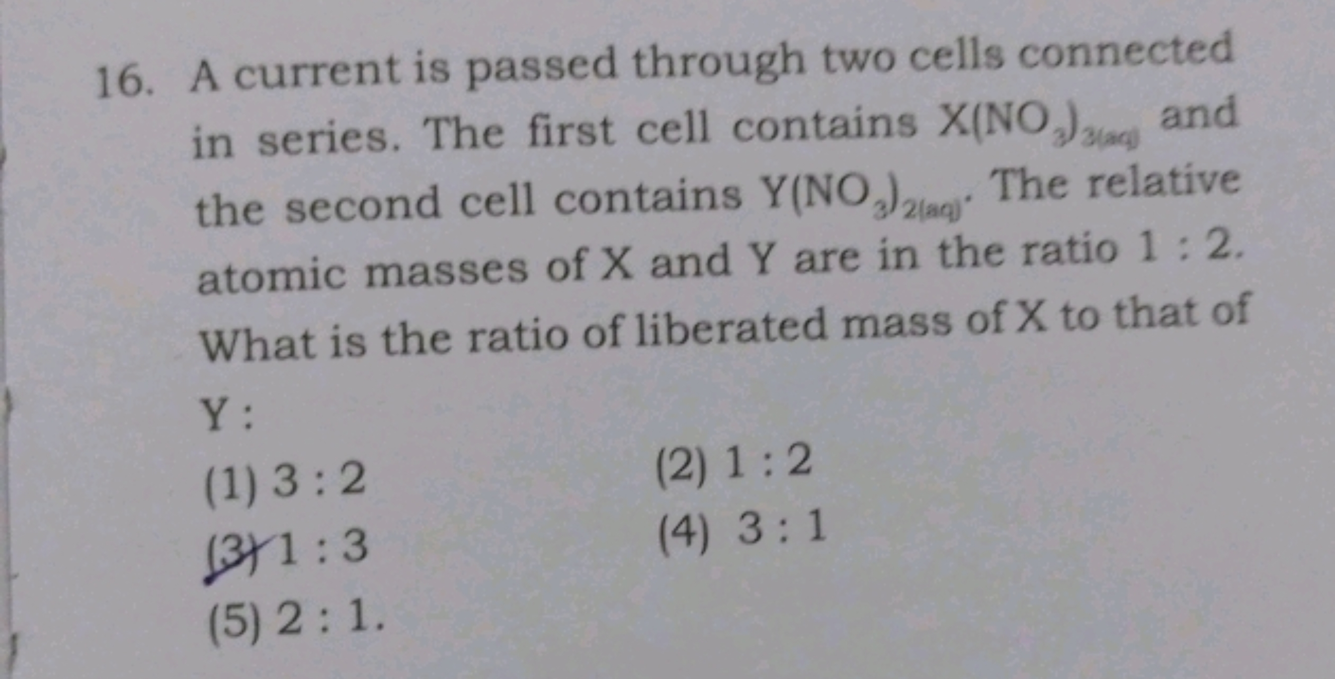 16. A current is passed through two cells connected in series. The fir