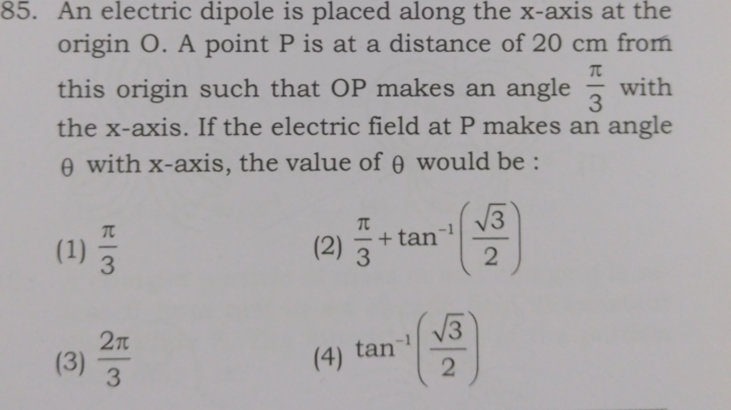 85. An electric dipole is placed along the x-axis at the origin O. A p