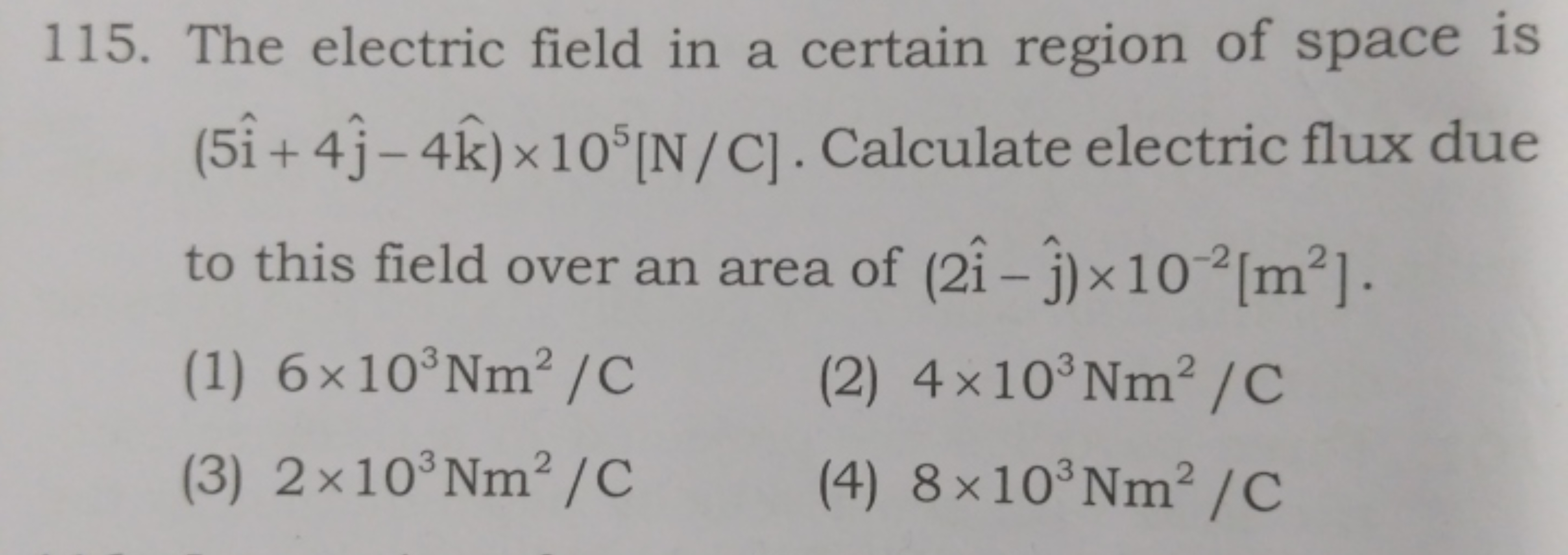 115. The electric field in a certain region of space is (5i^+4j^​−4k^)