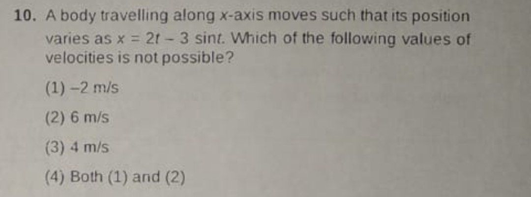 10. A body travelling along x-axis moves such that its position varies