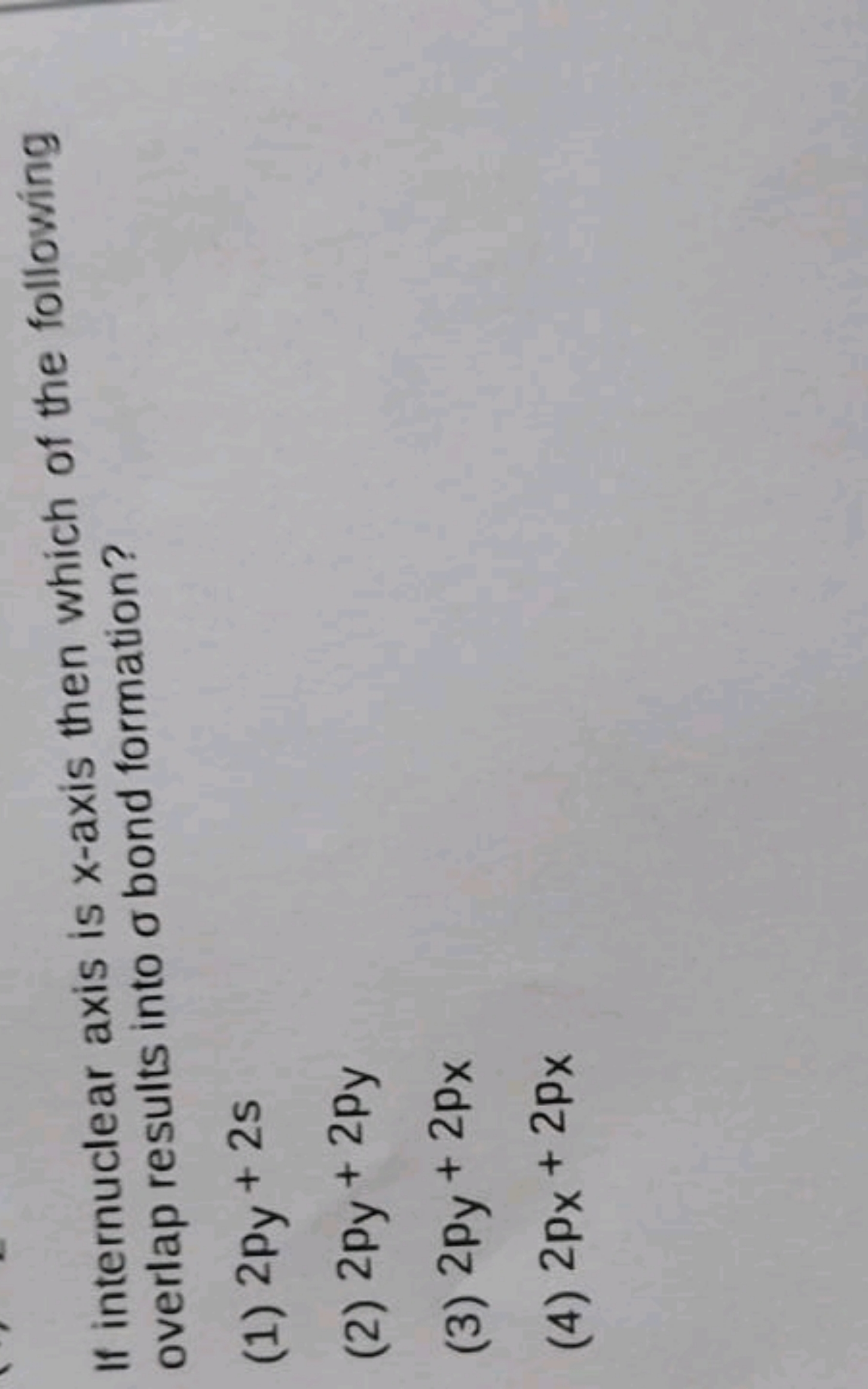 If internuclear axis is x-axis then which of the following overlap res