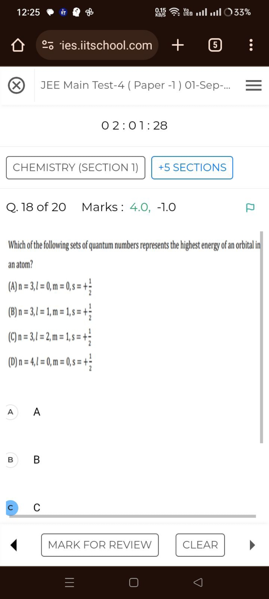 12:25
it
of
0.15
®o ies.iitschool.com
5
JEE Main Test-4 ( Paper -1 ) 0