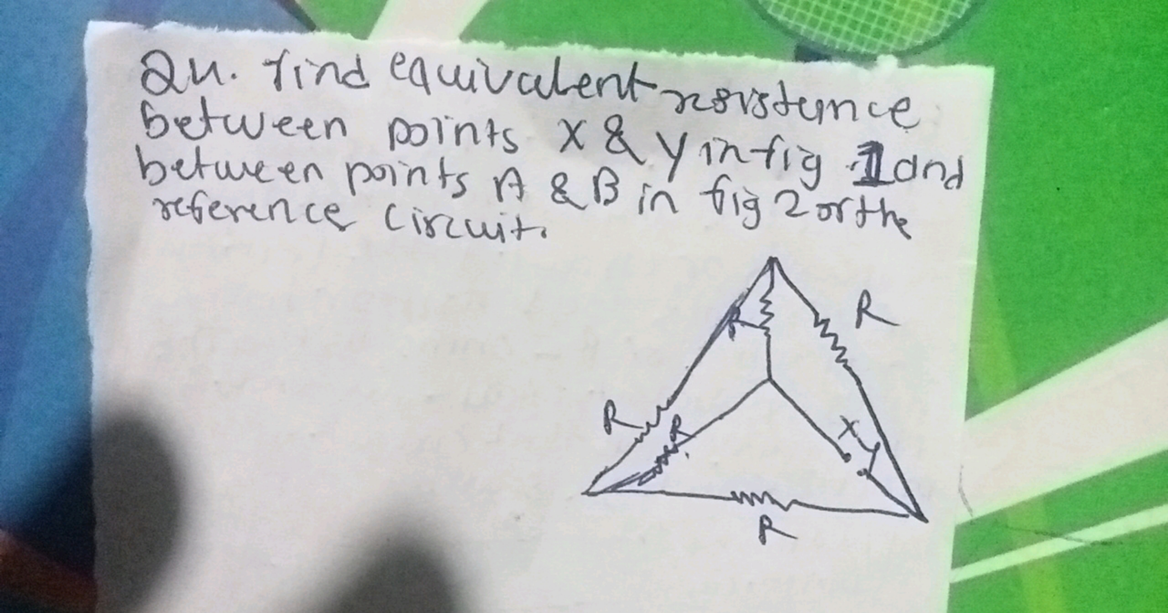 Qu. Find equivalent resistance between points x \& y infin land betwee