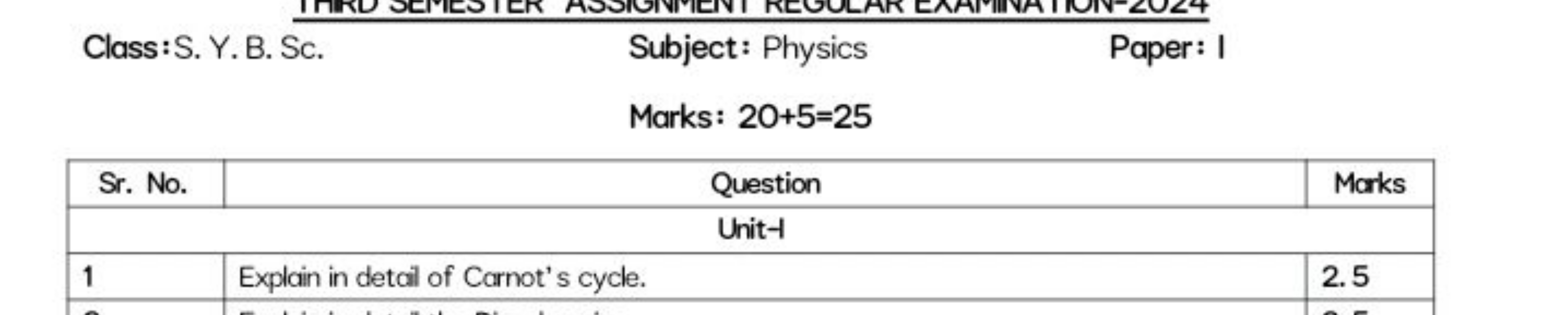 \begin{tabular} { l l l } 
Class:S. Y. B. Sc. Subject: Physics & Marks