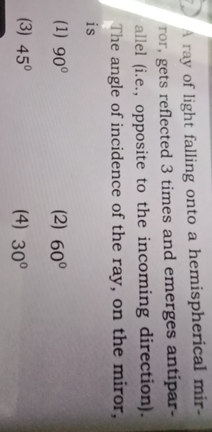 A ray of light falling onto a hemispherical mirror, gets reflected 3 t