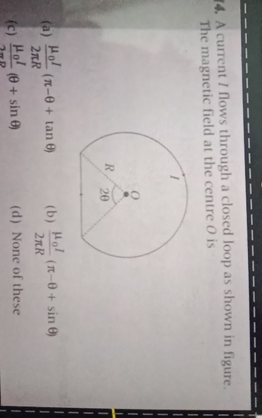 4. A current l flows through a closed loop as shown in figure. The mag