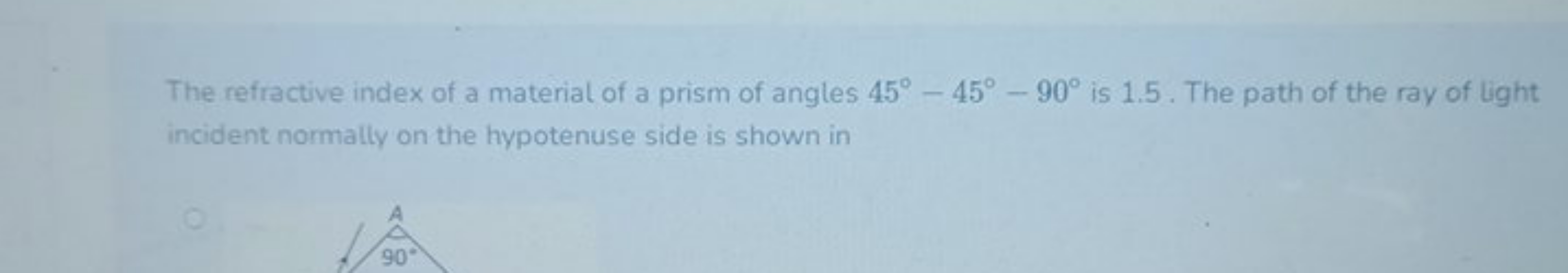 The refractive index of a material of a prism of angles 45∘−45∘−90∘ is