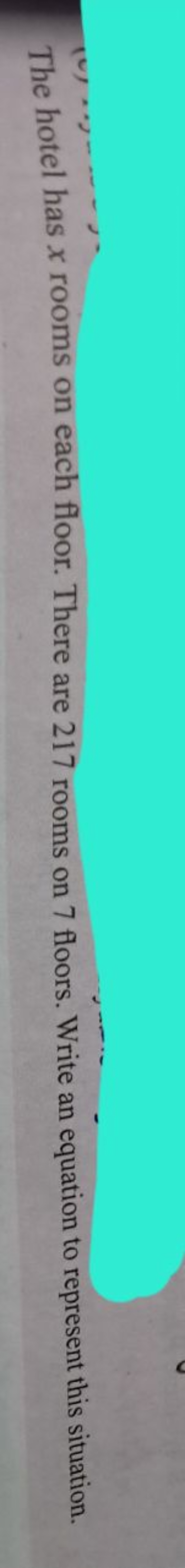 The hotel has x rooms on each floor. There are 217 rooms on 7 floors. 