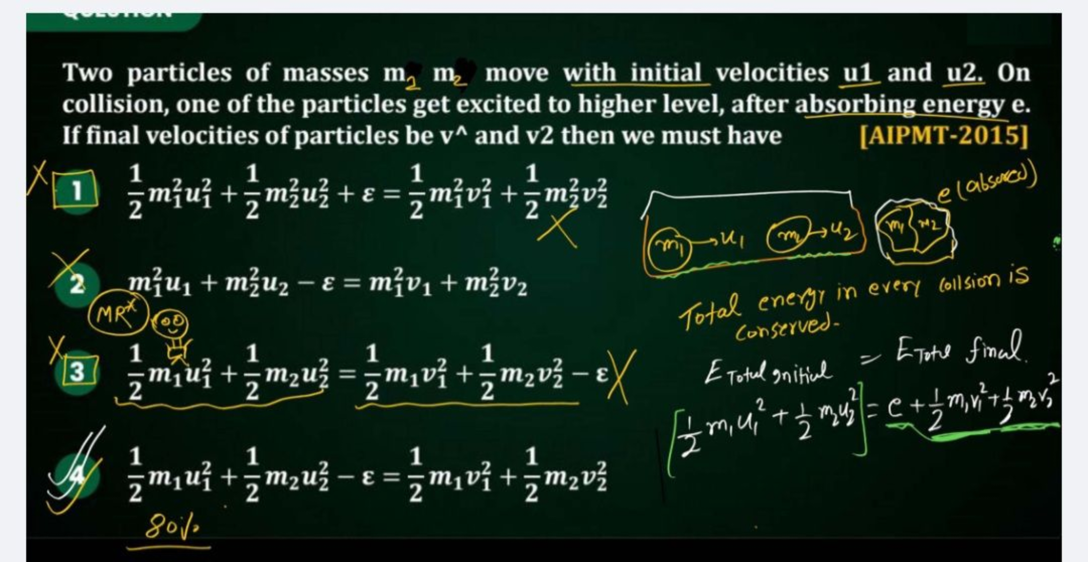 Two particles of masses m2​m2​ move with initial velocities un and un.