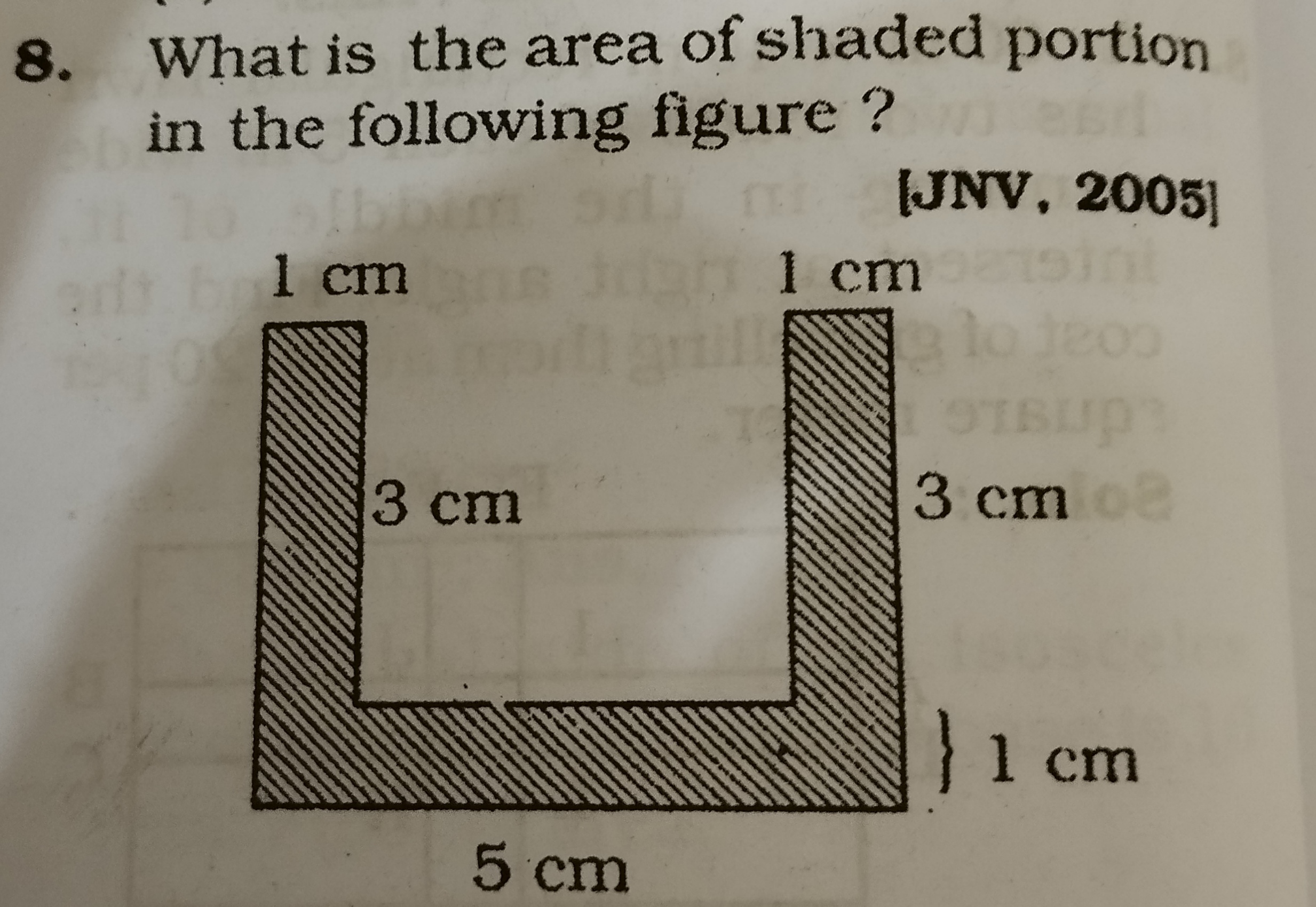 8. What is the area of shaded portion in the following figure?
[JNV, 2