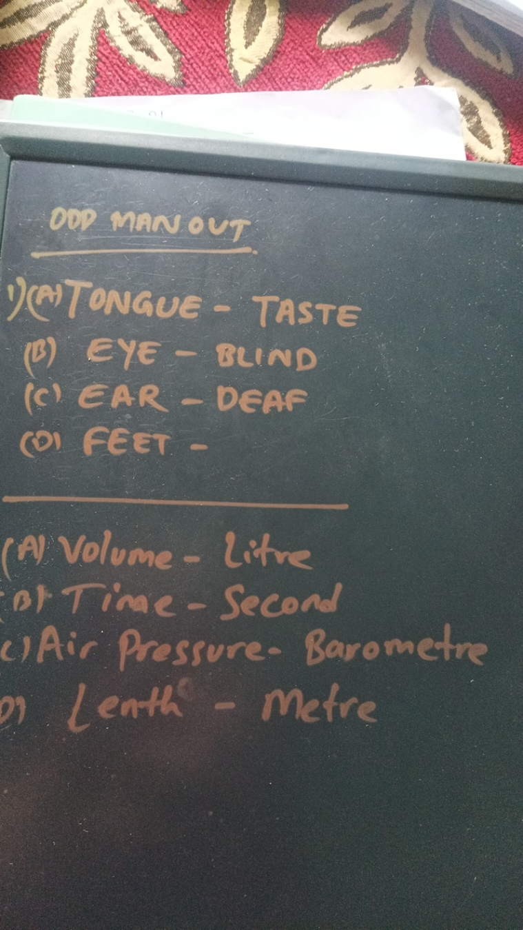 OOP MANOUT
1)(H) TONGUE - TAStE
(B) EYE - BLIND
(c) EAR - DEAF
(ग) FEE