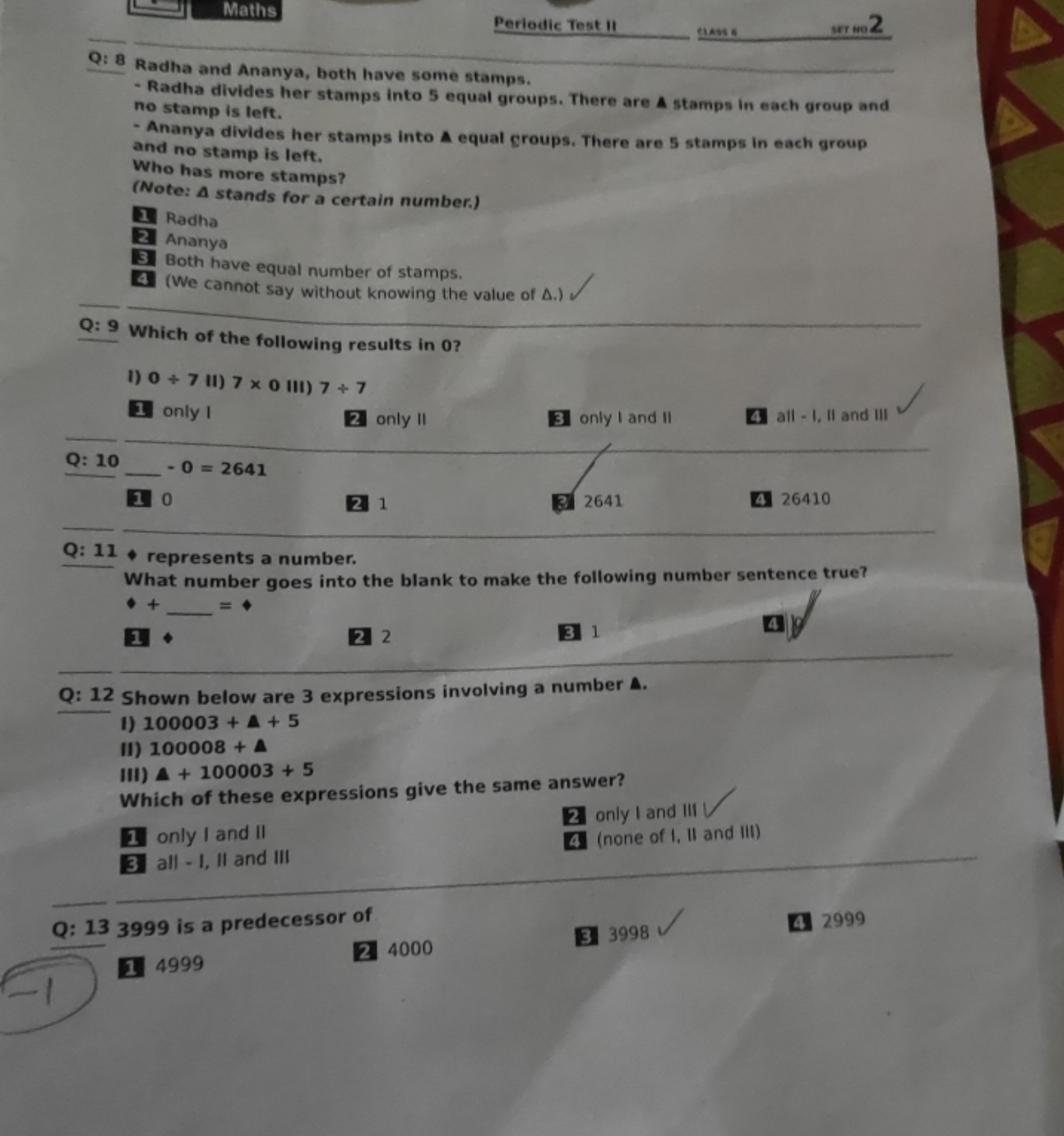 Maths
Periodic Test II
tiass 6
мет но 2
Q: 8 Radha and Ananya, both ha