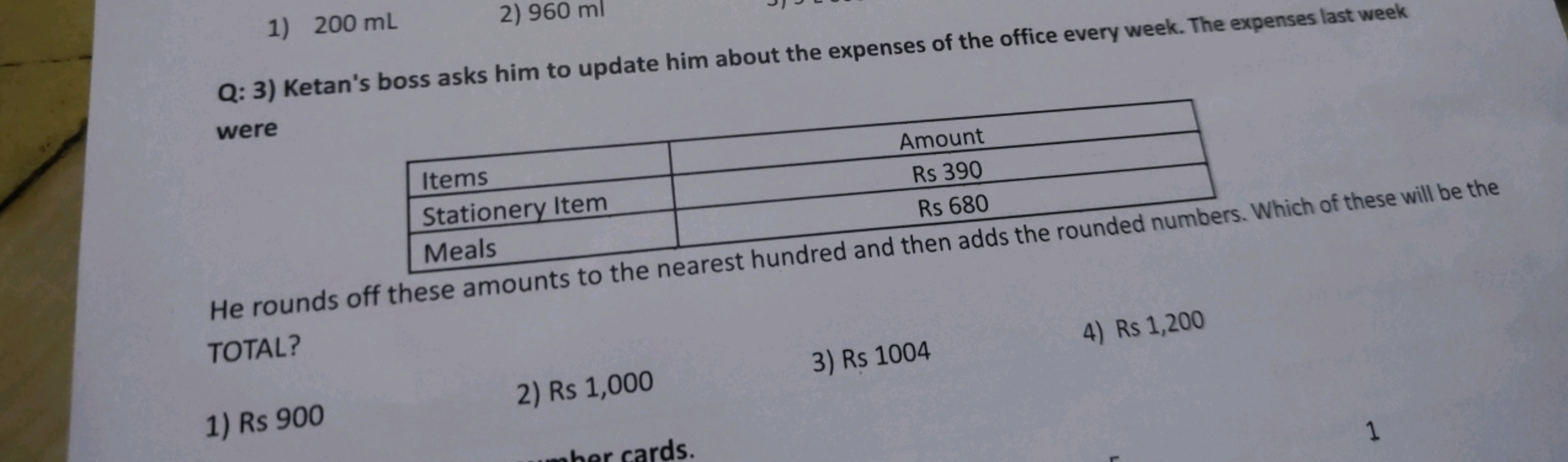 1) 200 mL
2) 960 ml

Q: 3) Ketan's boss asks him to update him about t