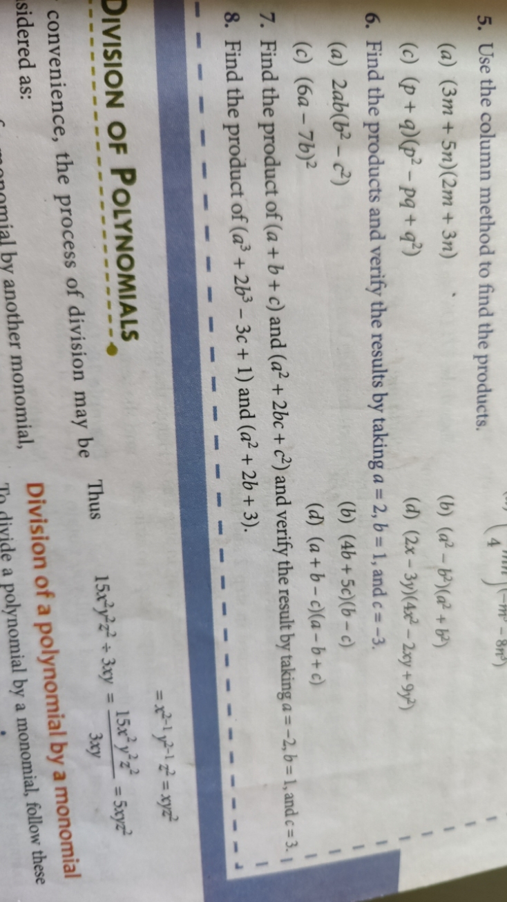 5. Use the column method to find the products.
(a) (3m+5n)(2m+3n)
(b) 