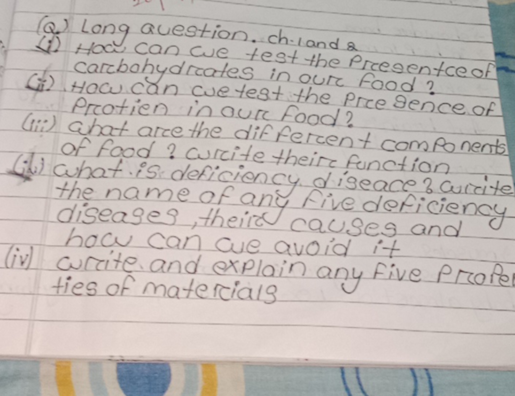 (Q) Long question. Th land a
(i) Hock can cue test How can we test the