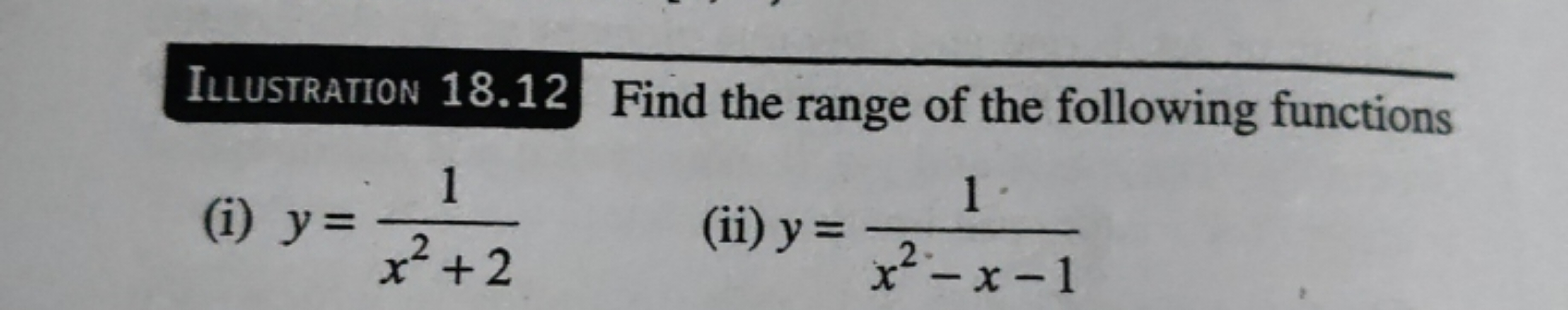 Illustration 18.12 Find the range of the following functions
(i) y=x2+