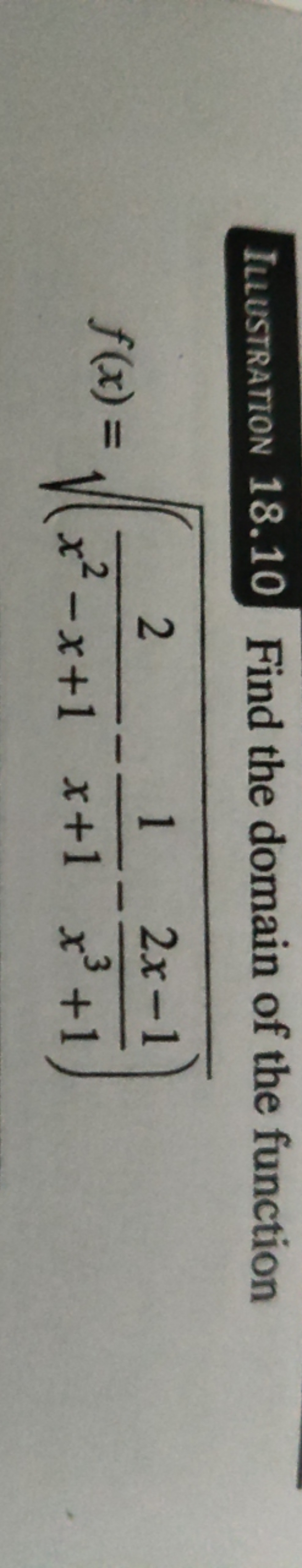 Ilustration 18.10 Find the domain of the function
f(x)=(x2−x+12​−x+11​