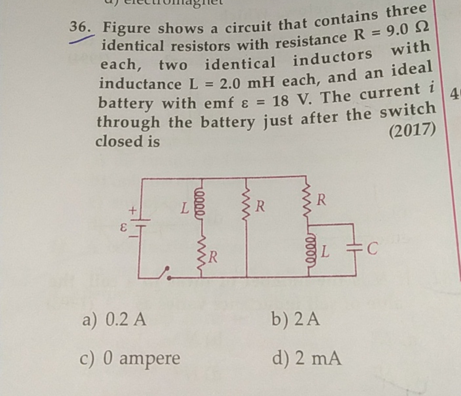 36. Figure shows a circuit that contains three identical resistors wit