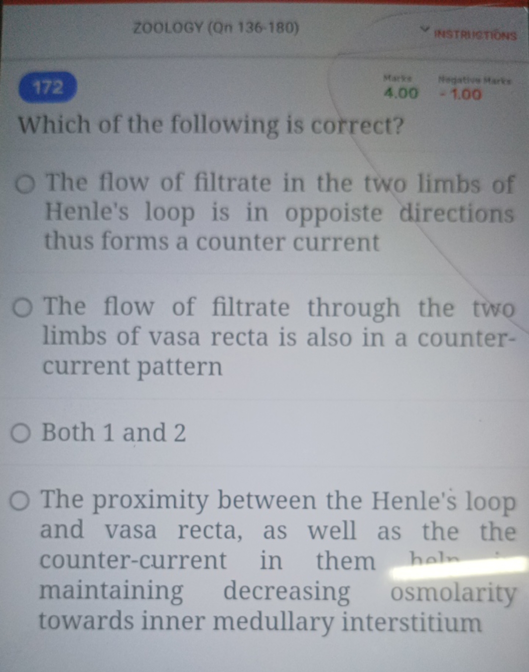 ZOOLOGY (Qn 136-180)
instrivetIONs
172
4.00
Nopitive Mark
−1.00
Which 