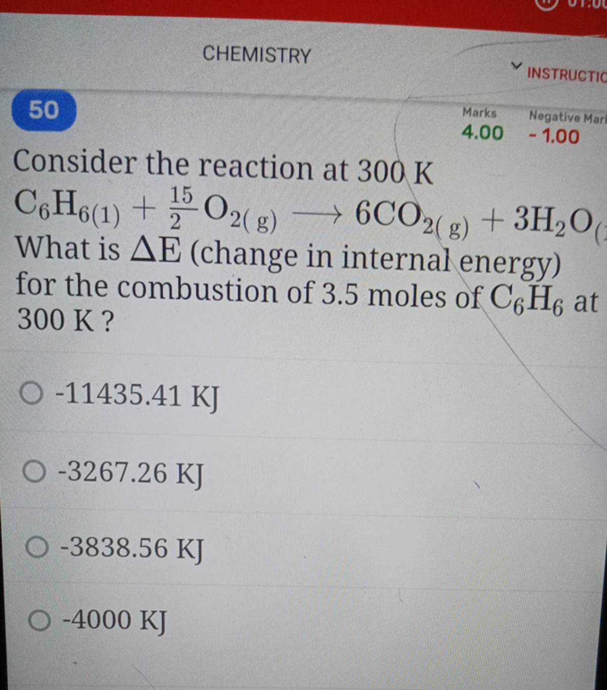 CHEMISTRY
INSTRUCTIC
50
Marks
4.00
Negative Mar
Consider the reaction 