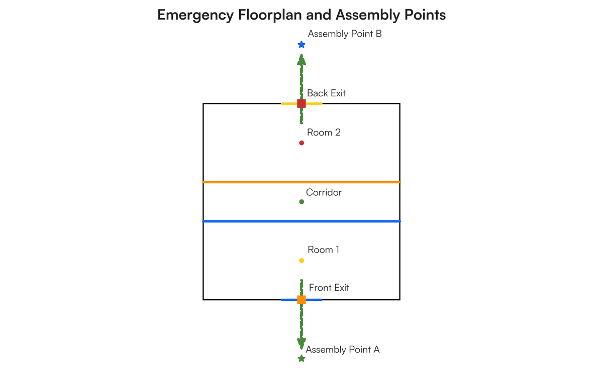 Emergency Exit Notes Notes: You can draw up an emergency floorplan. Use the indoor floorplan y..