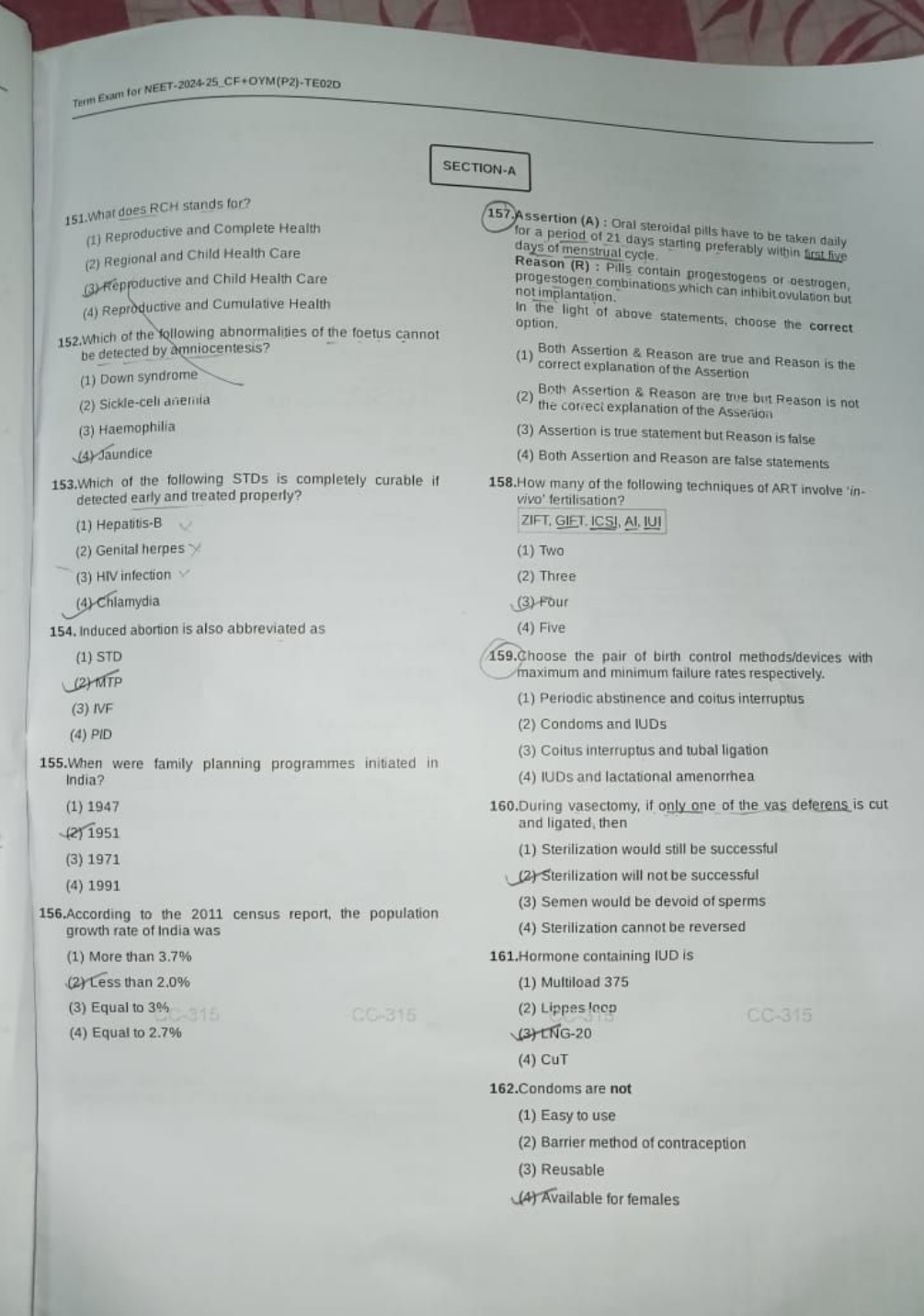 Term Exam for NEET-2024-25_CF+OYM(P2)-TE020
SECTION-A
151. What does R