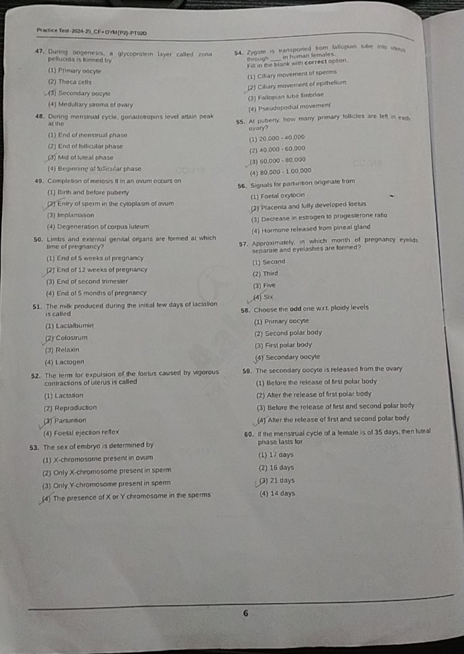 Practice Test-2024-25 CF+OMM(P2)-PTQ2D
47. During oogenesis, a glycopr