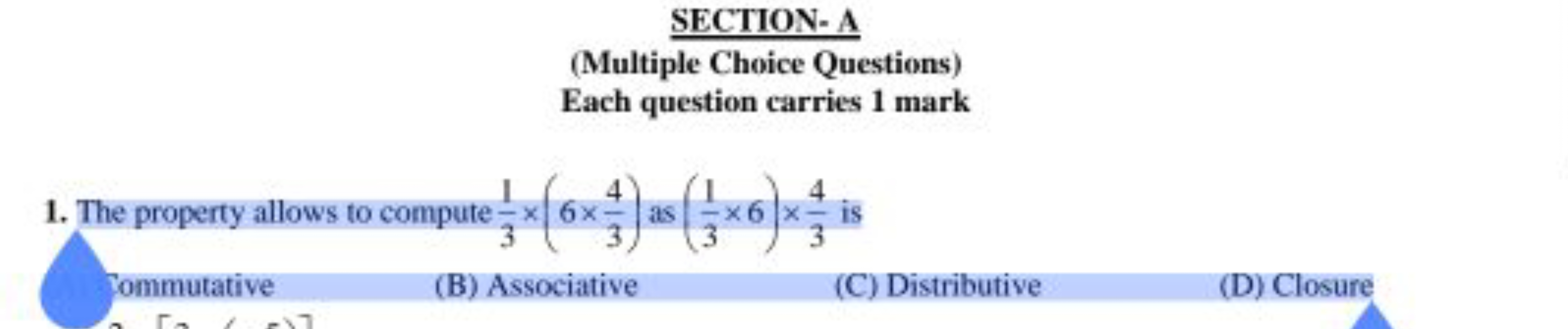 SECTION-A
(Multiple Choice Questions)
Each question carries 1 mark
1. 