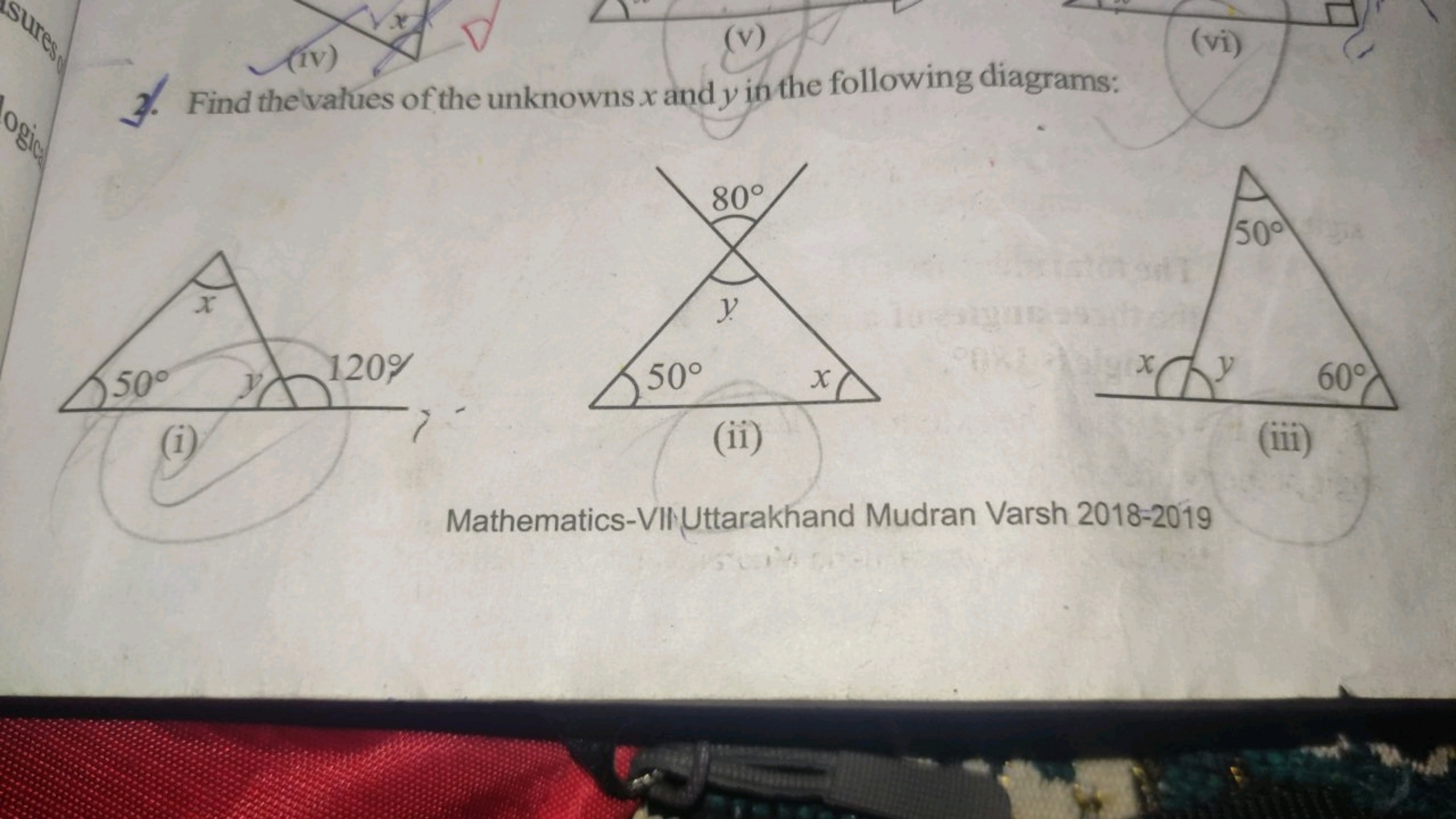 (iv)
3. Find thelvalues of the unknowns x and y in the following diagr