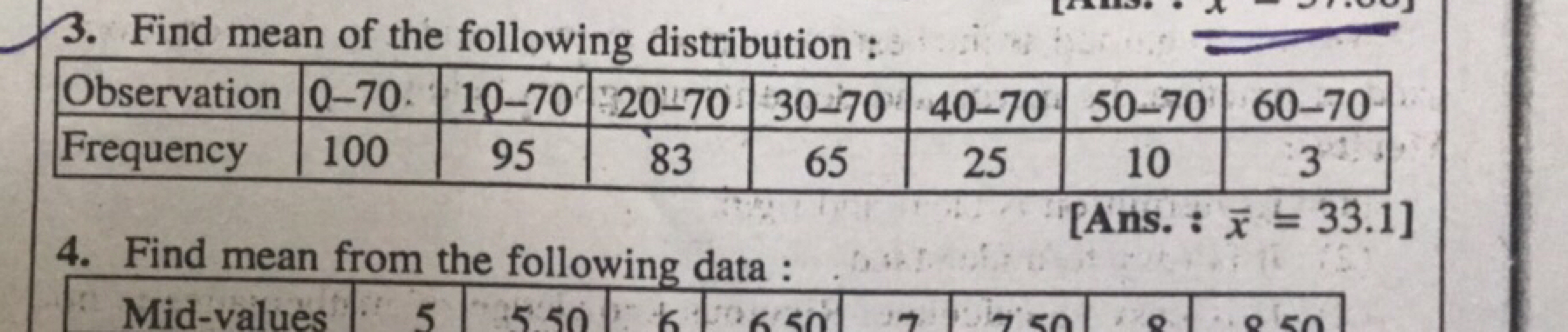 3. Find mean of the following distribution :
\begin{tabular} { | l | c