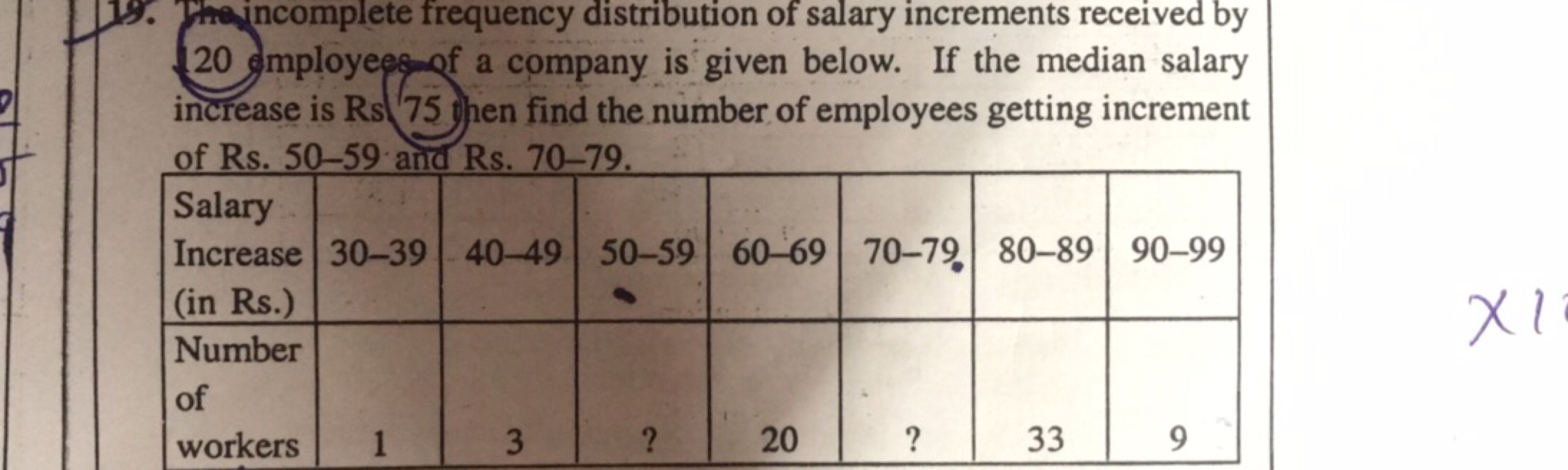 20 mployegg of a company is given below. If the median salary increase