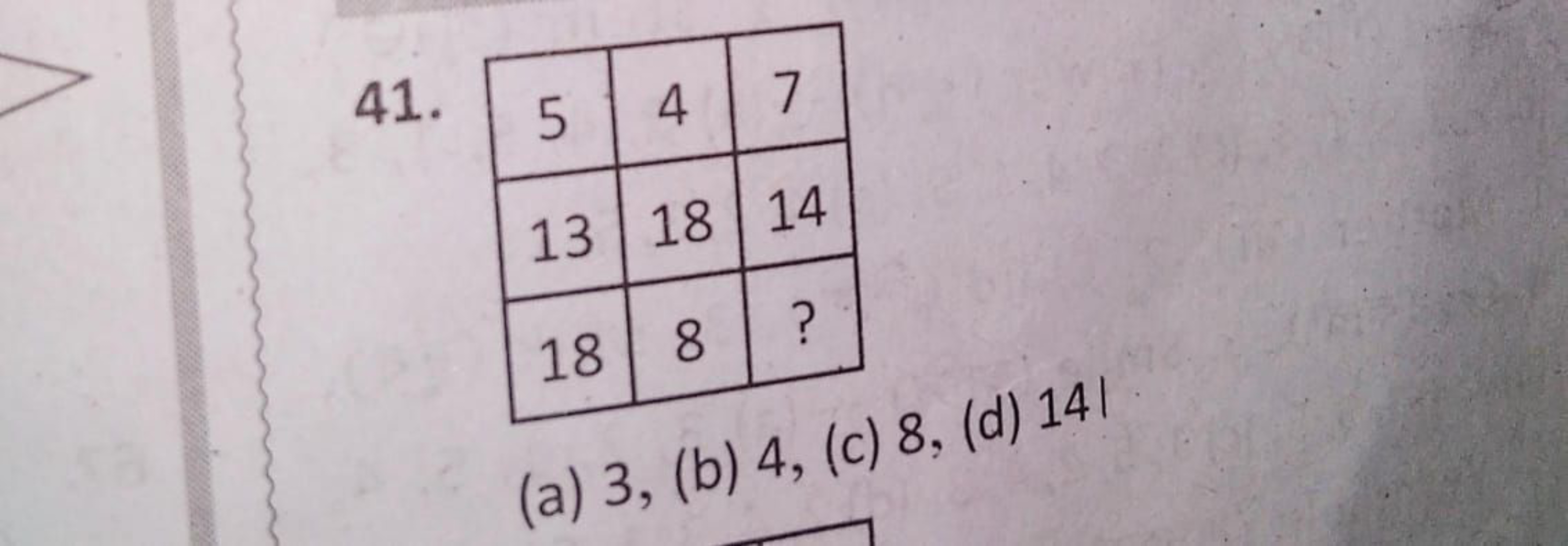 41.
547
13 18 14
18 8
?
(a) 3, (b) 4, (c) 8, (d) 14/