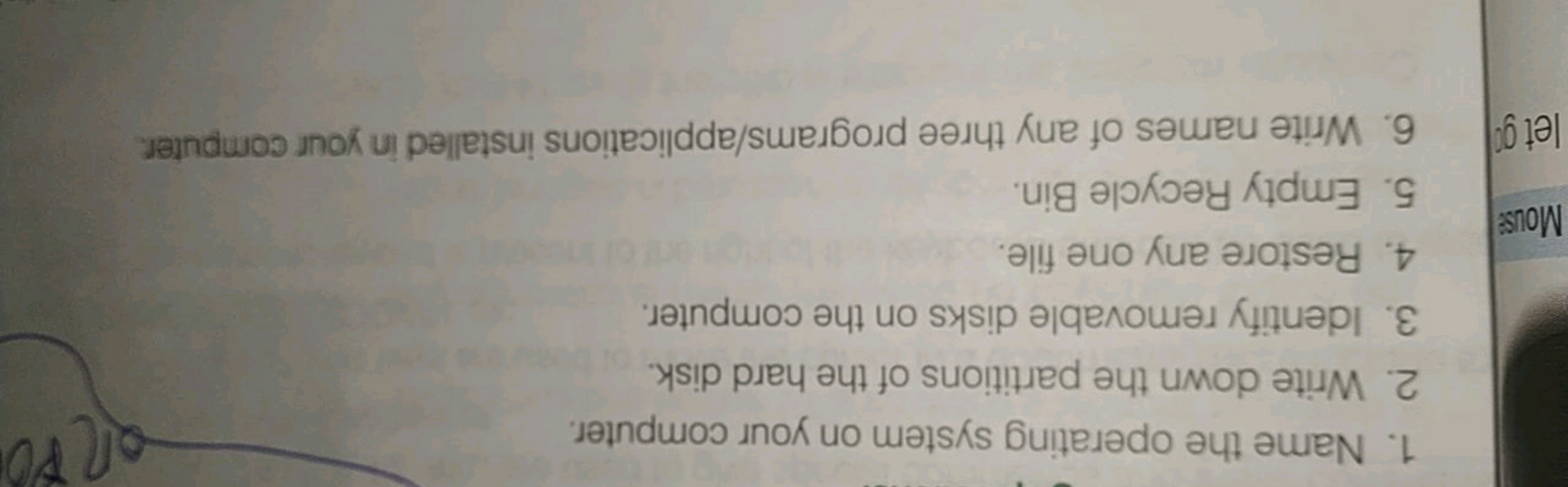 1. Name the operating system on your computer.
2. Write down the parti