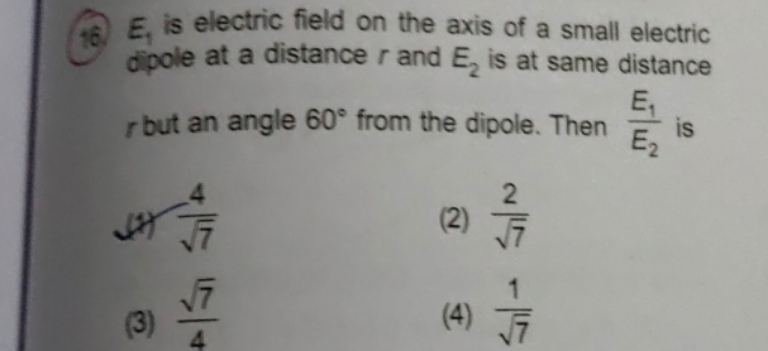 16. E, ​ is electric field on the axis of a small electric dipole at a