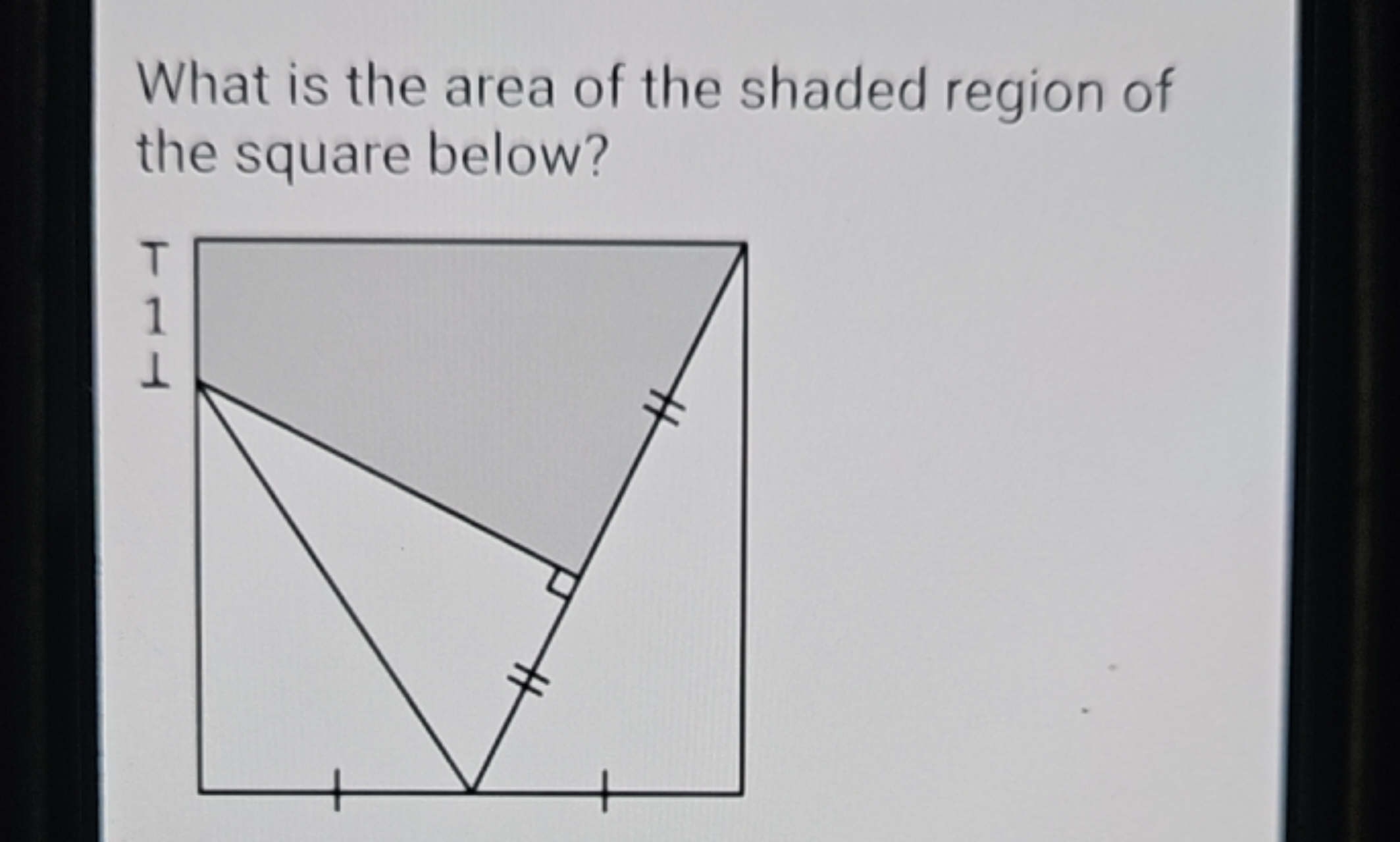 What is the area of the shaded region of the square below?