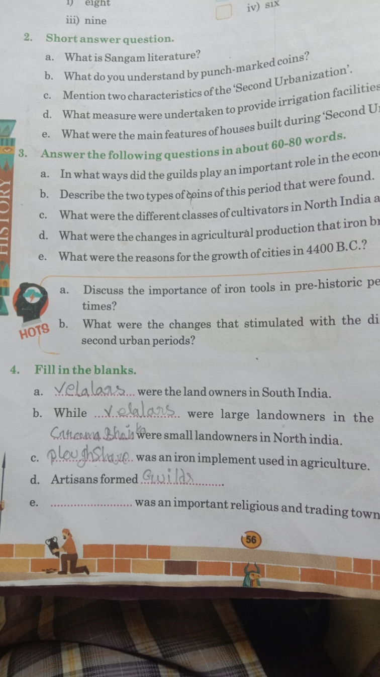 iii) nine
2. Short answer question.
a. What is Sangam literature?
b. W