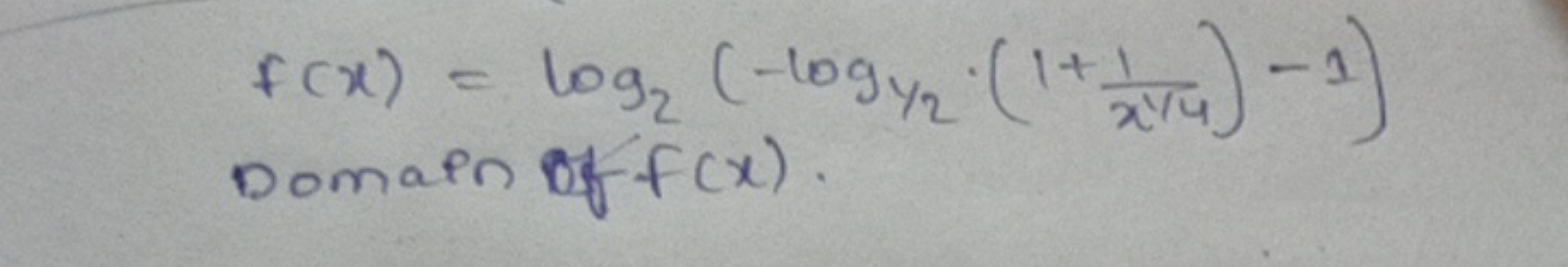 f(x)=log2​(−log1/2​(1+x1/41​)−1)
Domain of f(x).