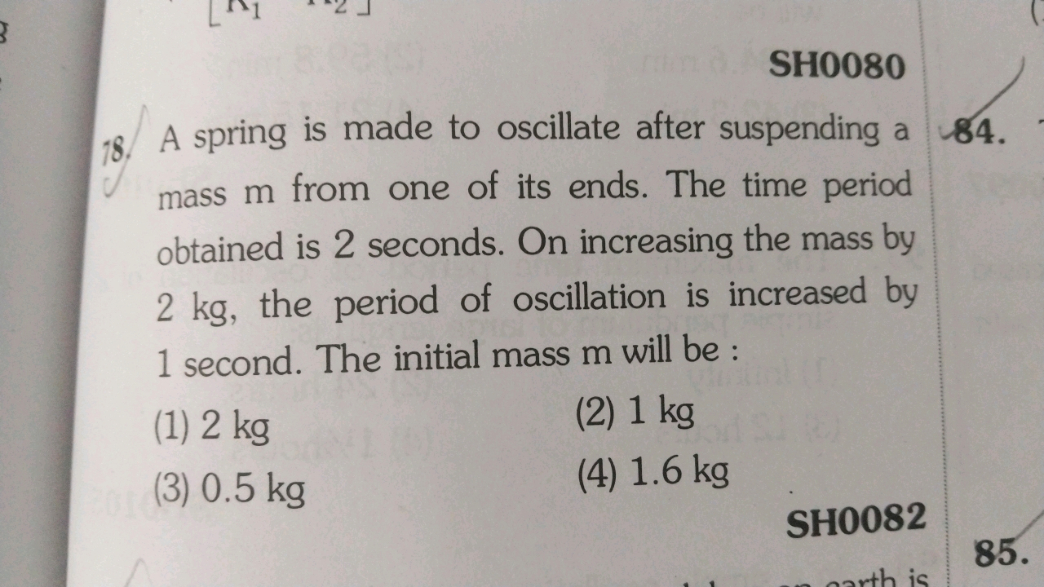 SH0O80
18. A spring is made to oscillate after suspending a mass m fro