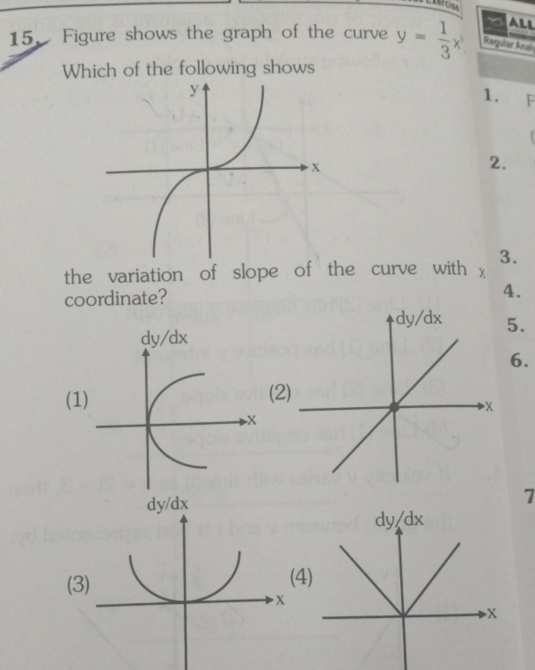 15. Figure shows the graph of the curve y=31​x Which of the following 