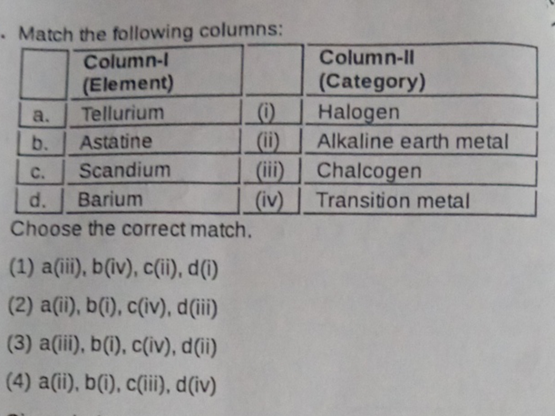 Match the following columns:
\begin{tabular} { | l | l | l | l | } 
\h