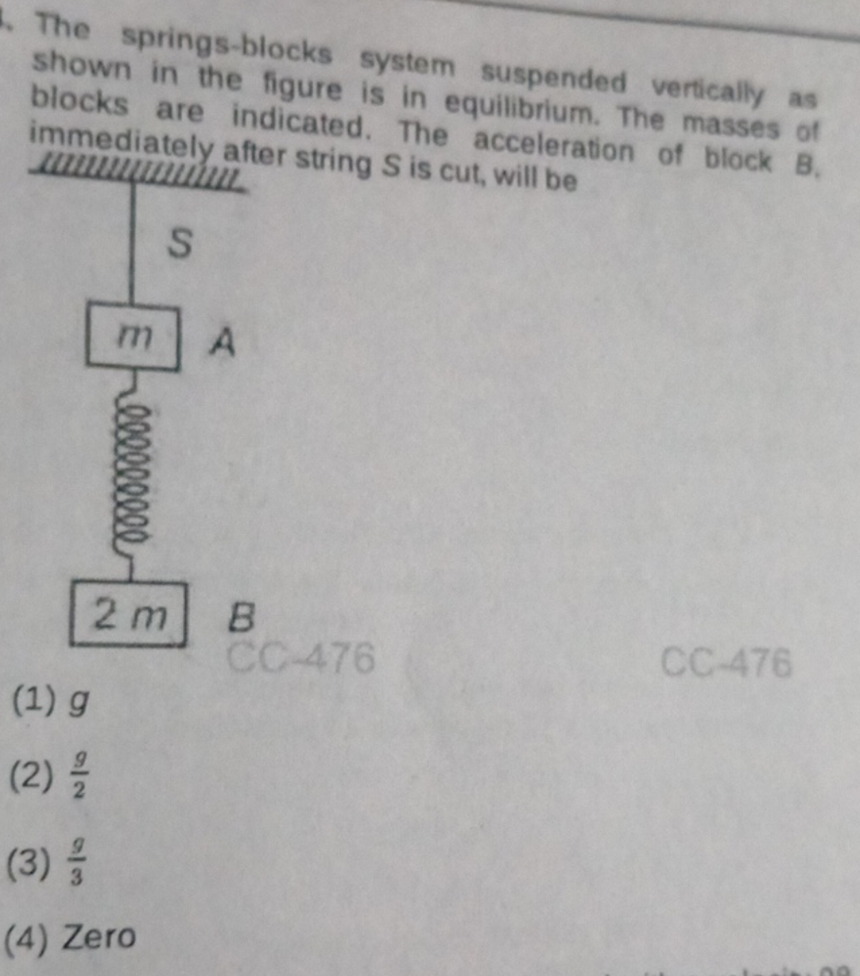 The springs-blocks system suspended vertically as shown in the figure 