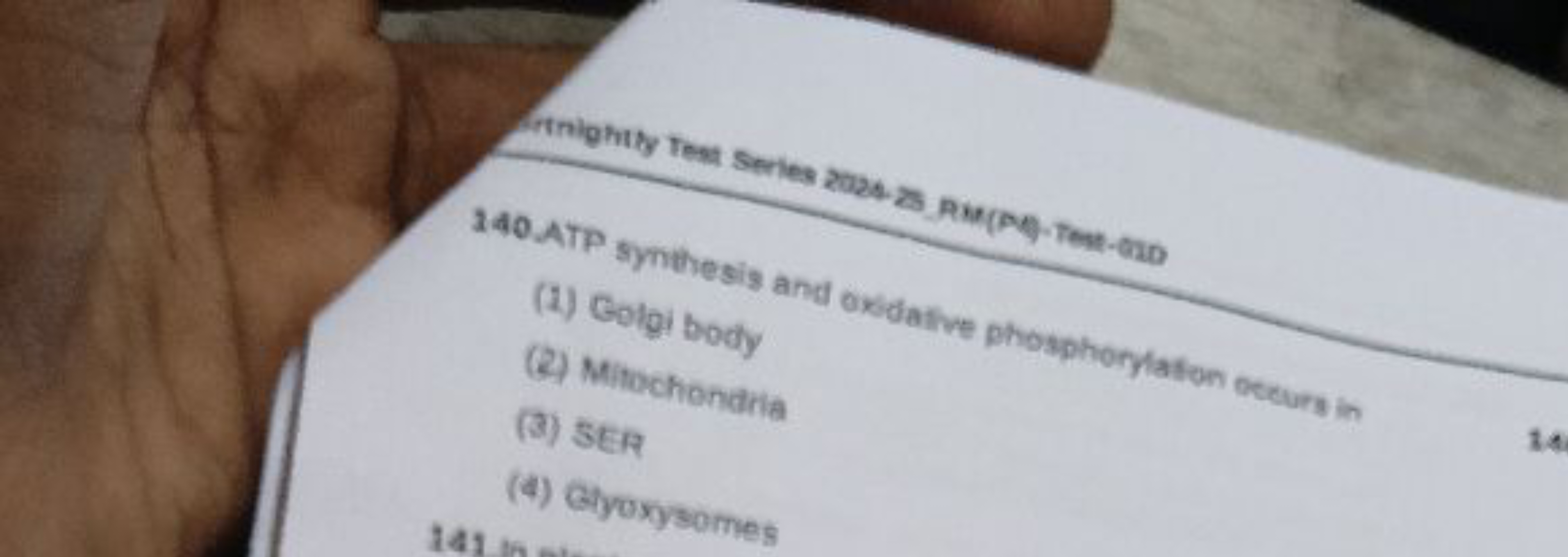 
140.ATP symethesis and oxidallye phosphorylation Otcurs in
(1) Goloi 